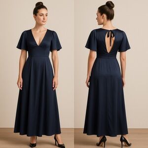 Galina Signature Navy Blue Satin Gown Size 8